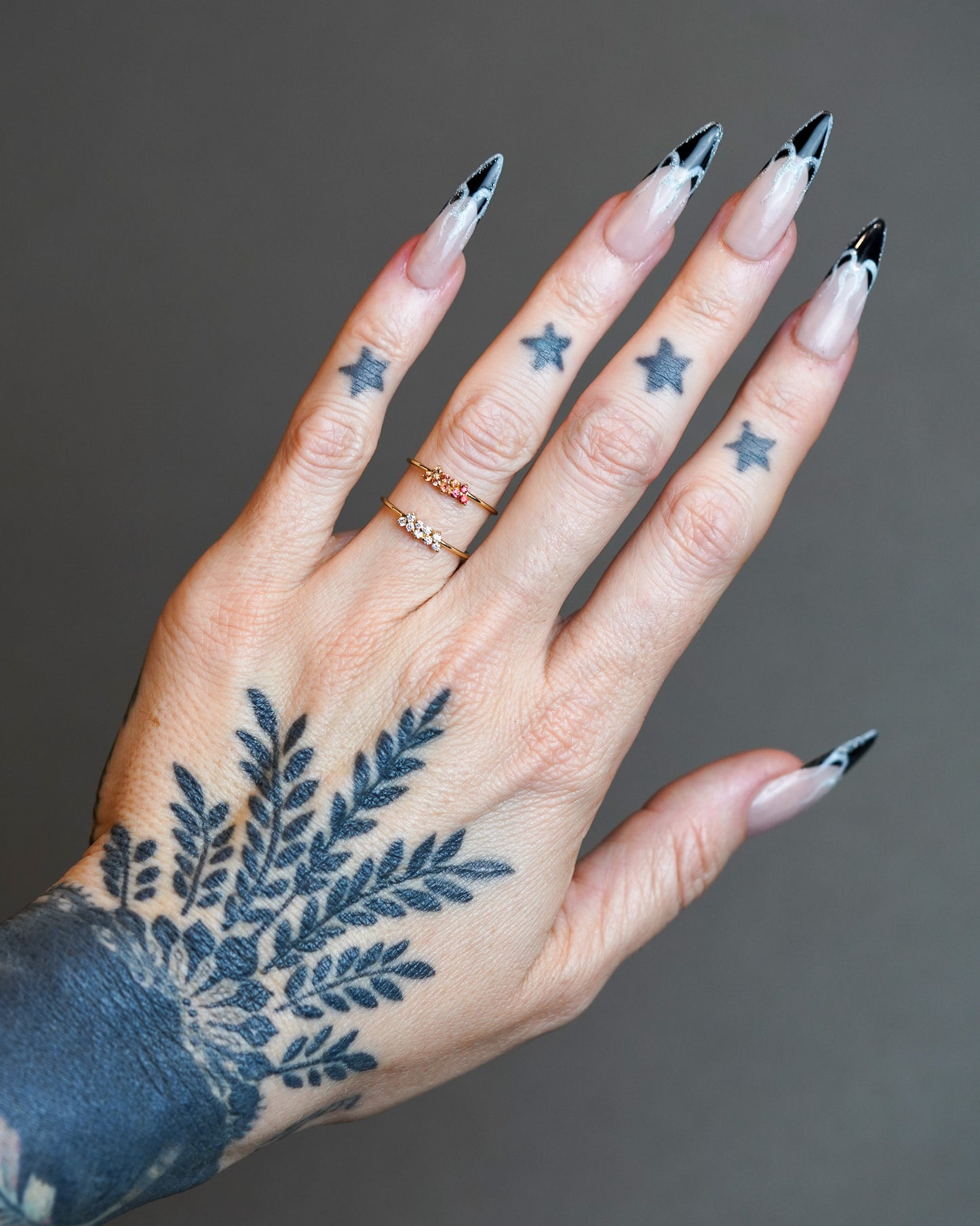 Diamond Carina Ring & Ombre Carina Ring modeled on hand