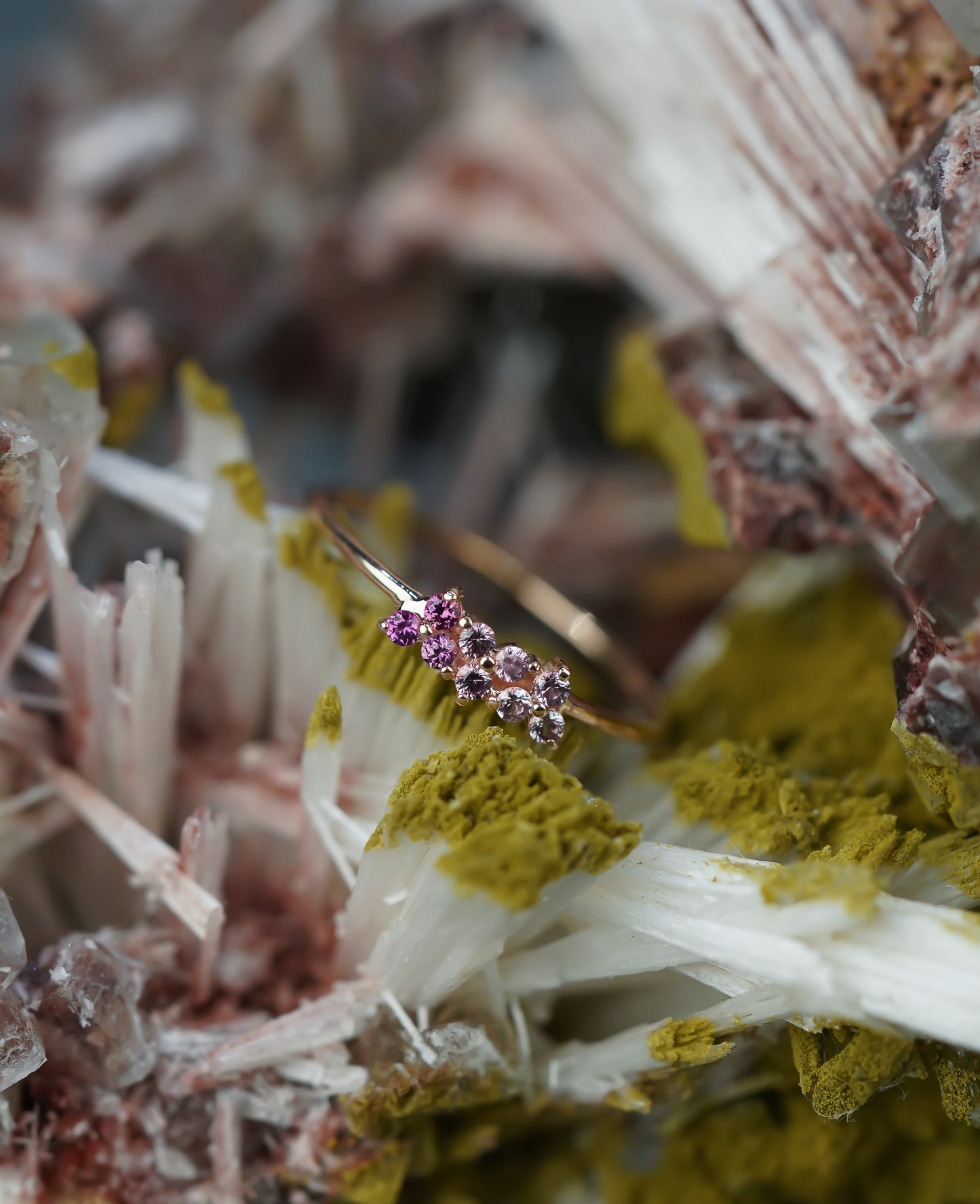 Blush Sapphire Carina Ring on crystal background