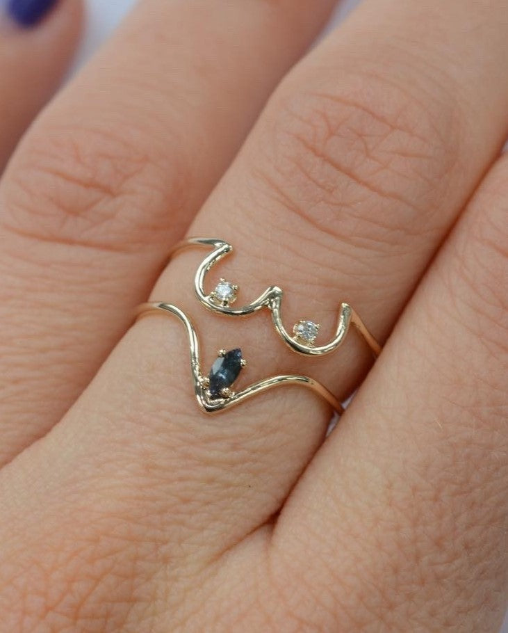 White Diamond Boob Ring stacked with Cookie & Biscuit Ring