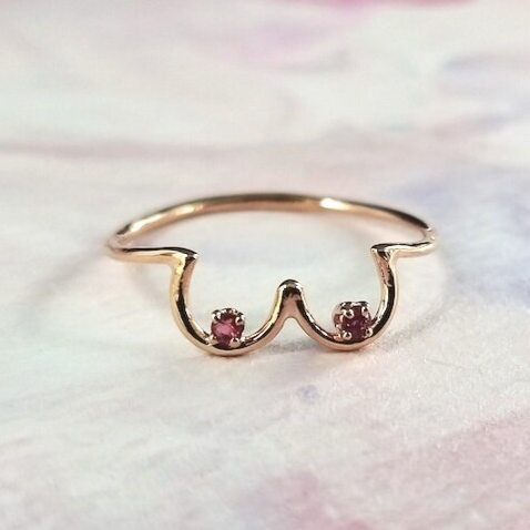Boob Ring- 14k Rose Gold with Rubies