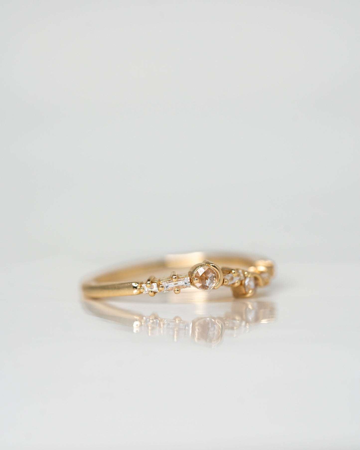 Side view of Art Deco Band set in 14k yellow gold