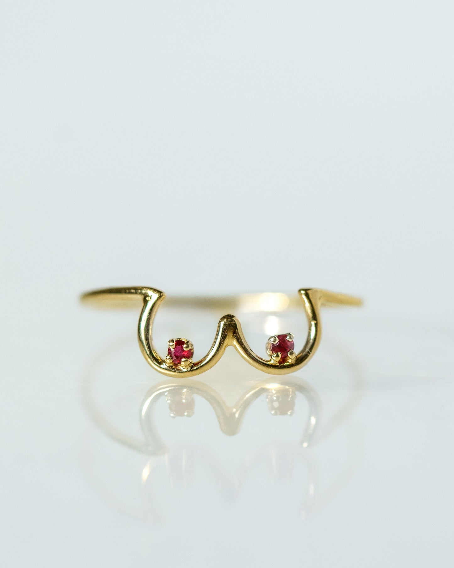 Ruby Boob Ring in yellow gold