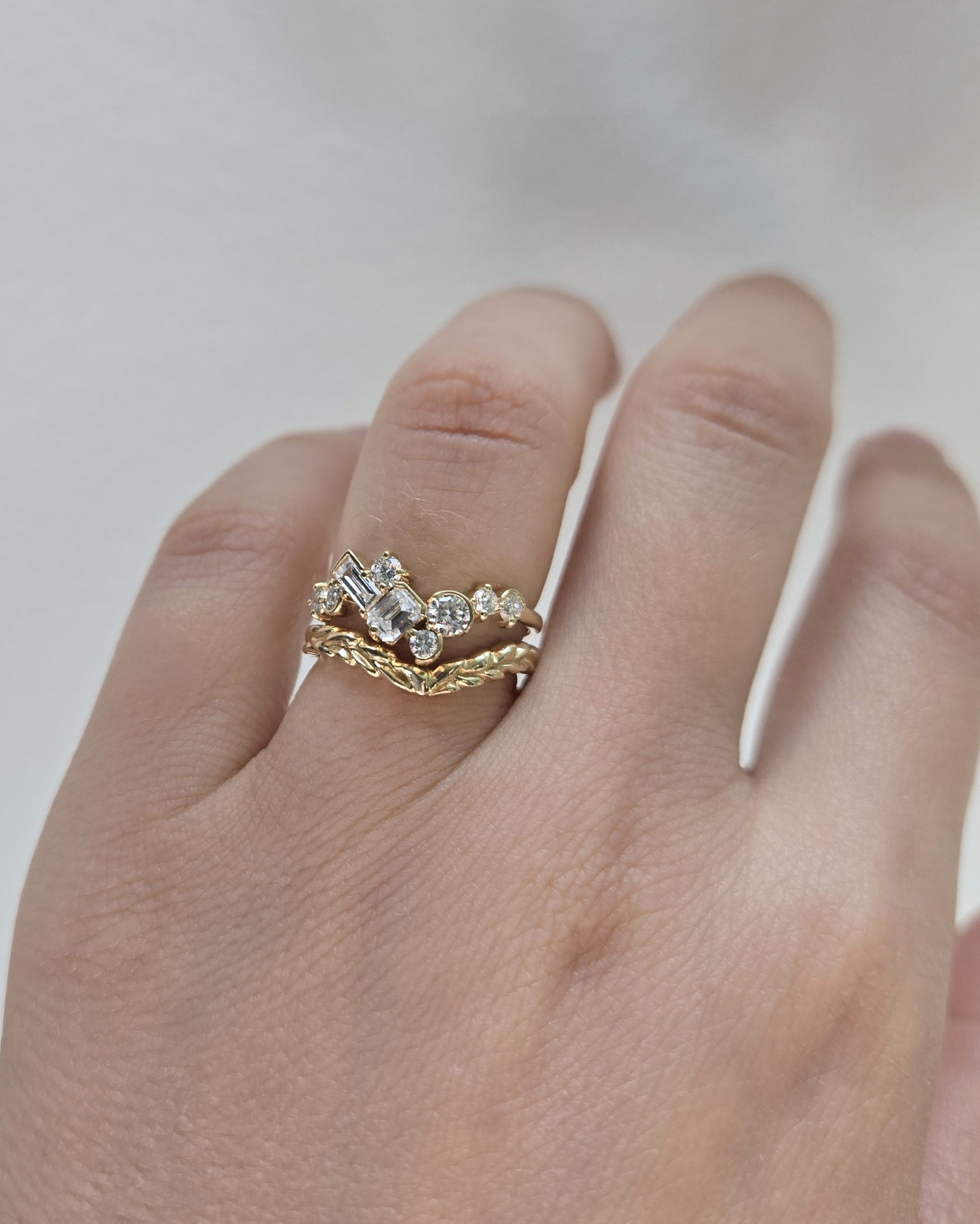 Diamond Estuary Cluster Ring stacked with Ginevra band