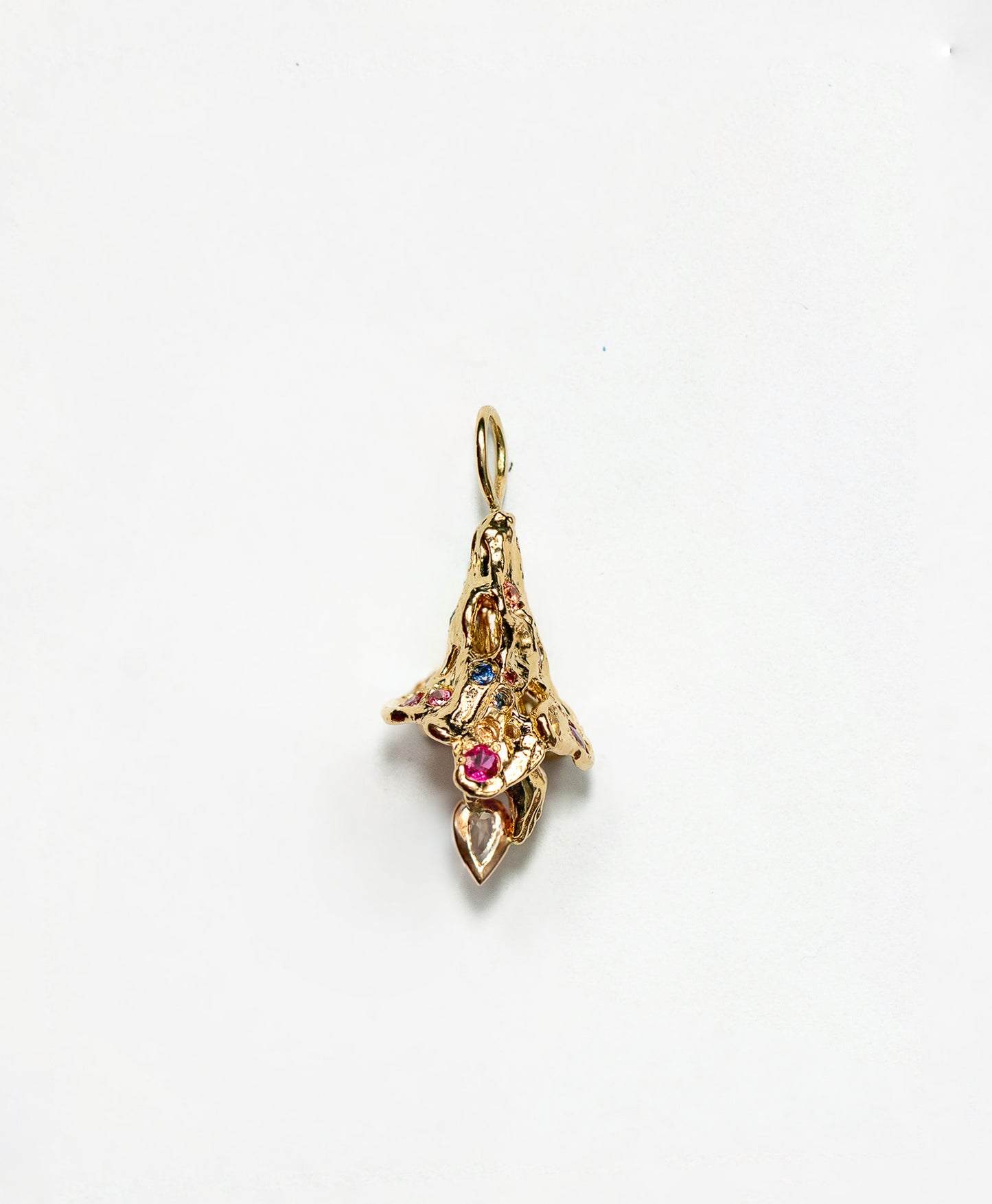 Fairy Bell Charm with colorful sapphires and a pear diamond