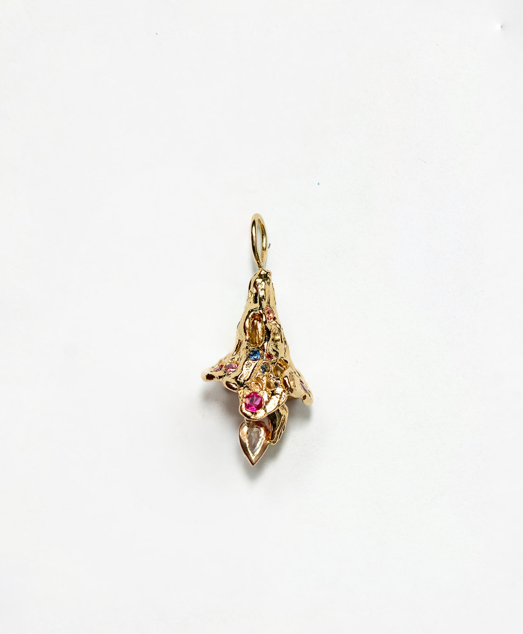 Fairy Bell Charm with colorful sapphires and a pear diamond
