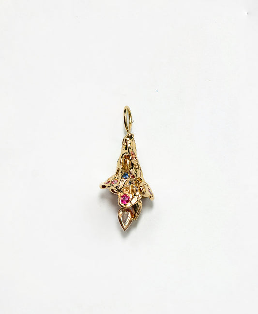 Fairy Bell Charm with colorful sapphires and a pear diamond
