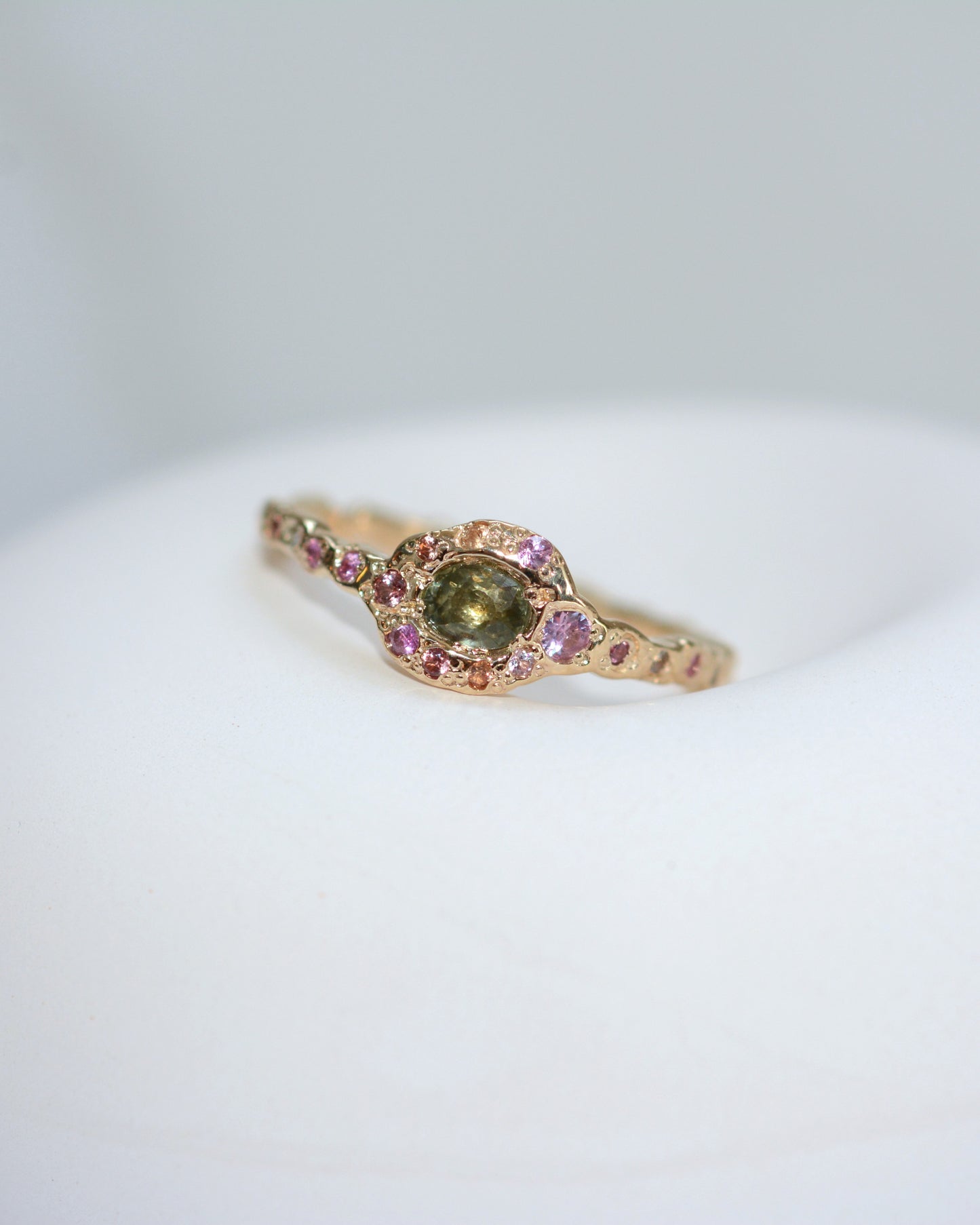 Green Sapphire Fairy Ring in 14k yellow gold