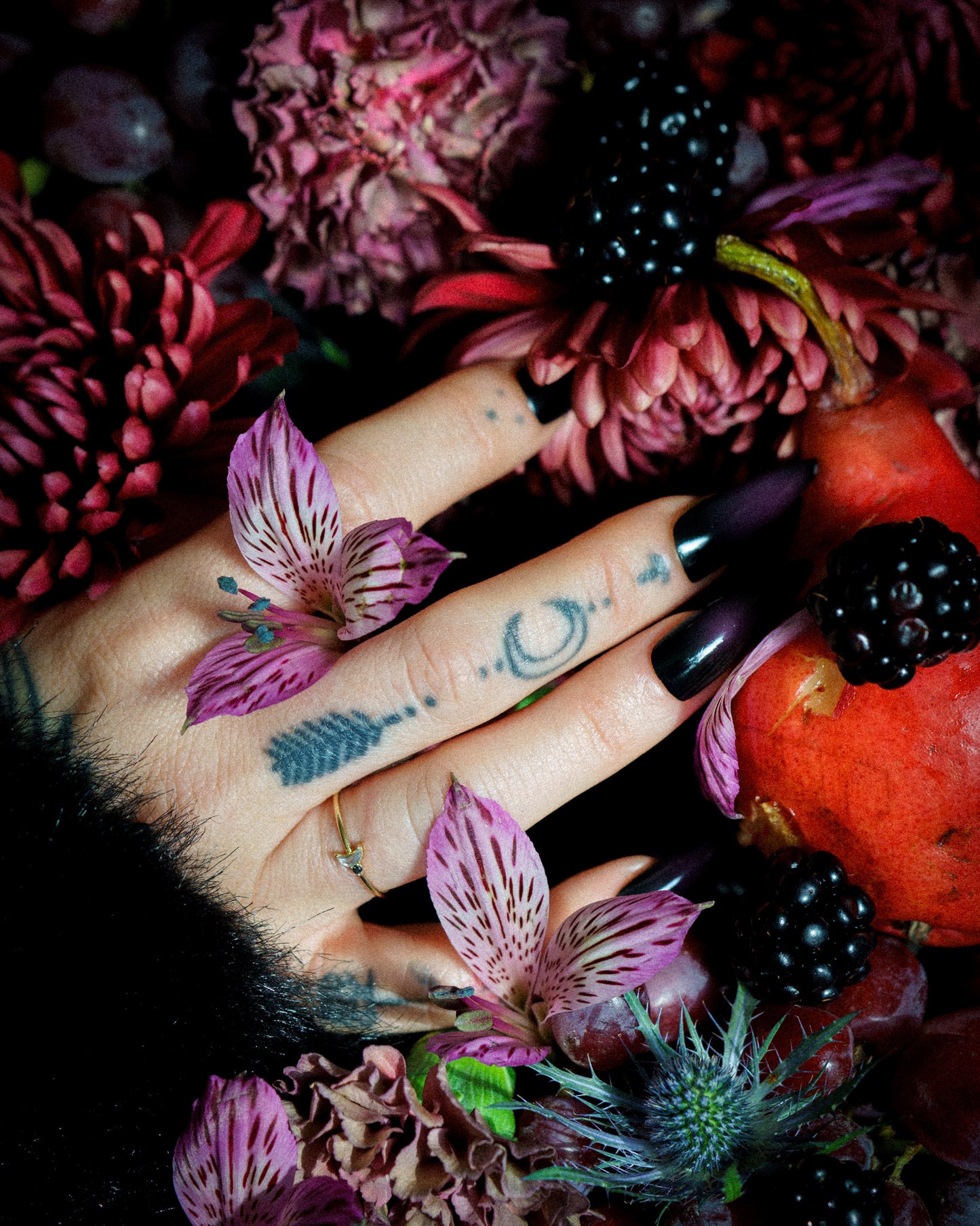 Luna Arktos Ring with salt & pepper diamond crescent moon and black diamond