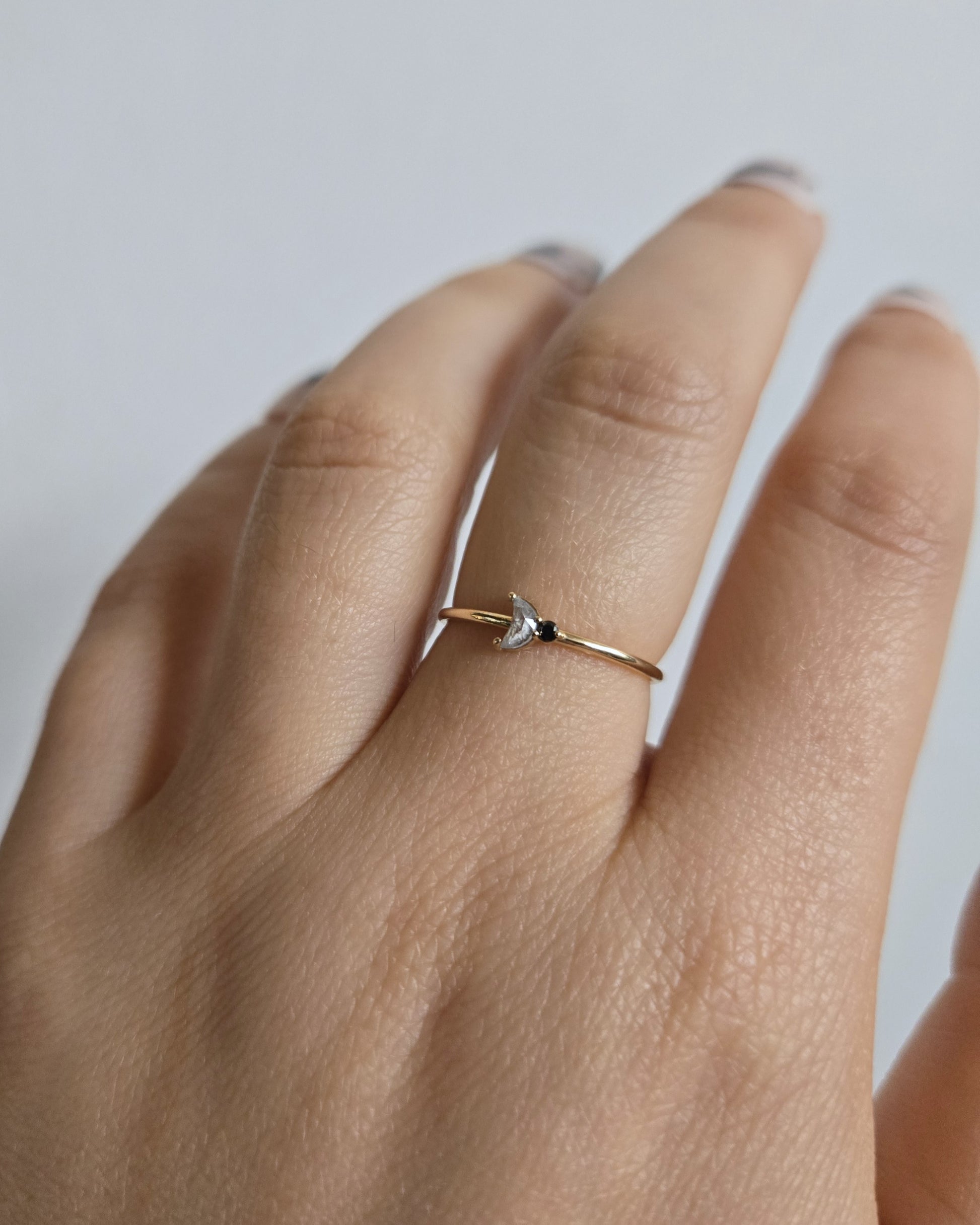 Luna Arktos Ring with salt & pepper diamond crescent moon and black diamond