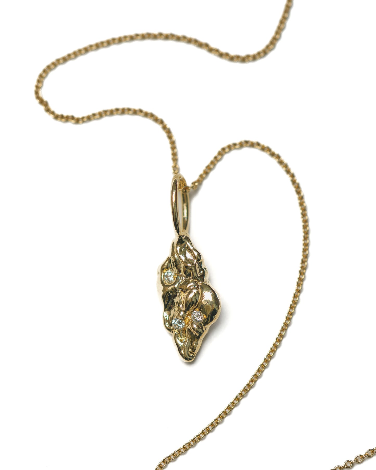 Moon & Stars Charm in 14k yellow gold with white diamonds on a yellow gold chain