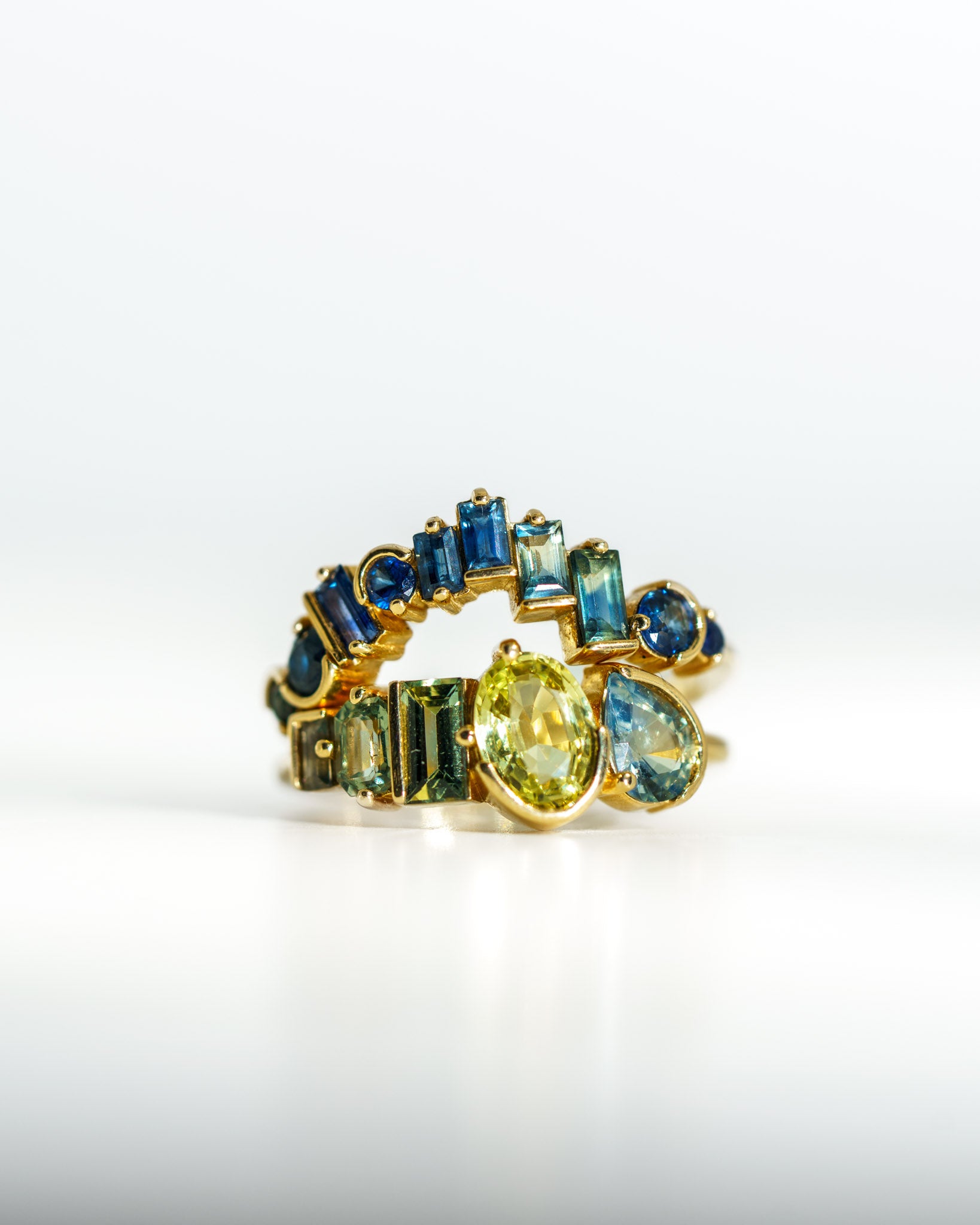 One of a kind Estuary Curved Band paired with Mielikki Ring