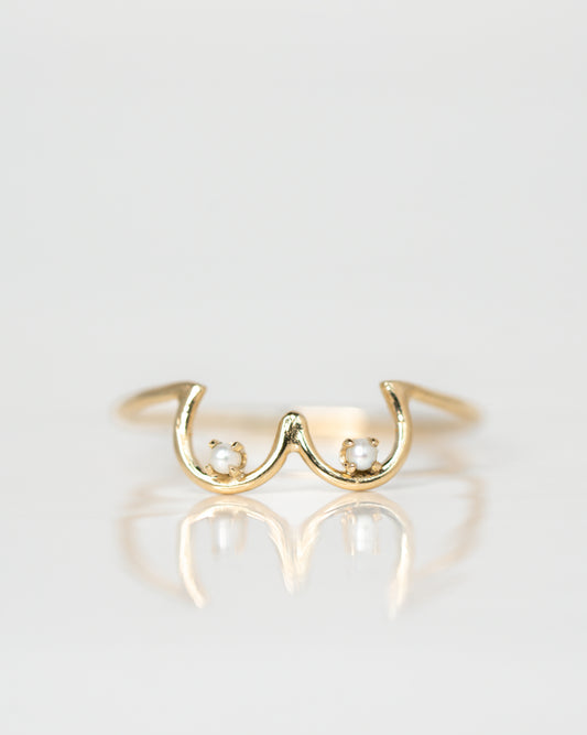 Pearl Boob Ring set in 14k yellow gold