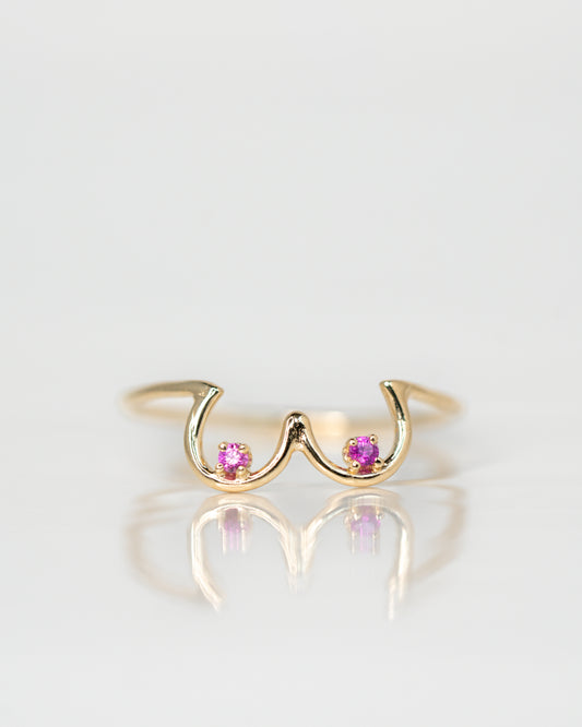 Pink Sapphire Boob Ring in 14k yellow gold