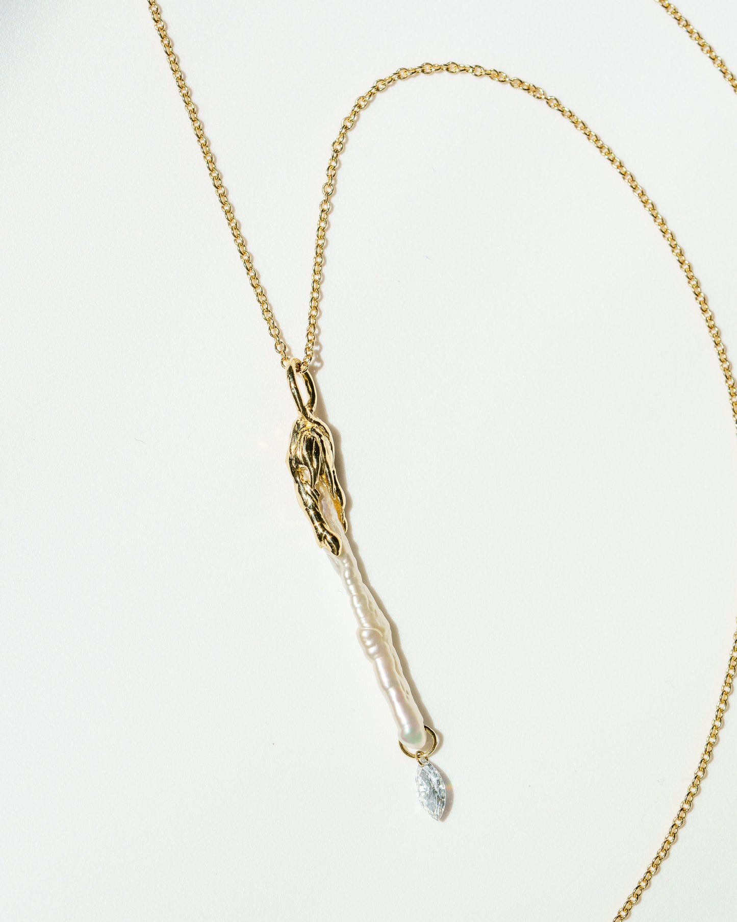 Stalactite Charm with marquise diamond on a yellow gold chain