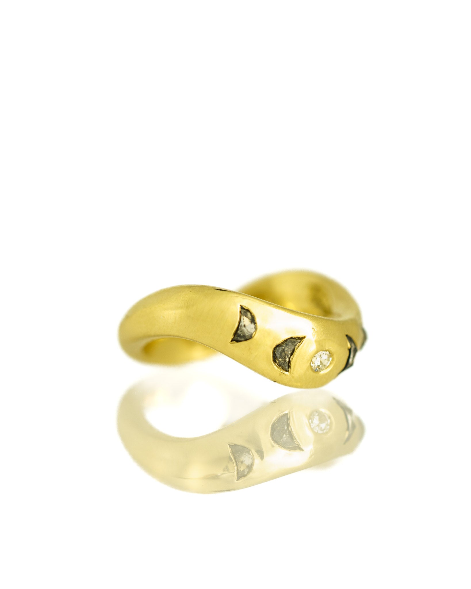 Veniszka Band with flush set salt & pepper diamond crescent moons and a round white diamond