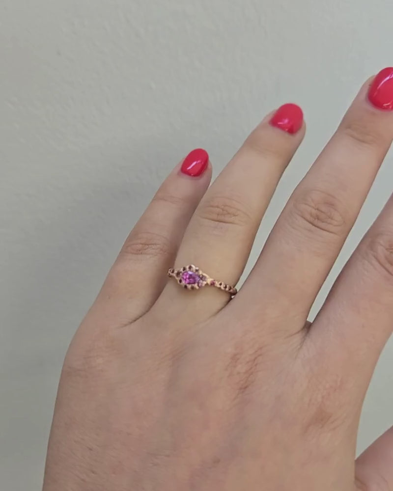 Video of Pink Sapphire Fairy Ring in rose gold