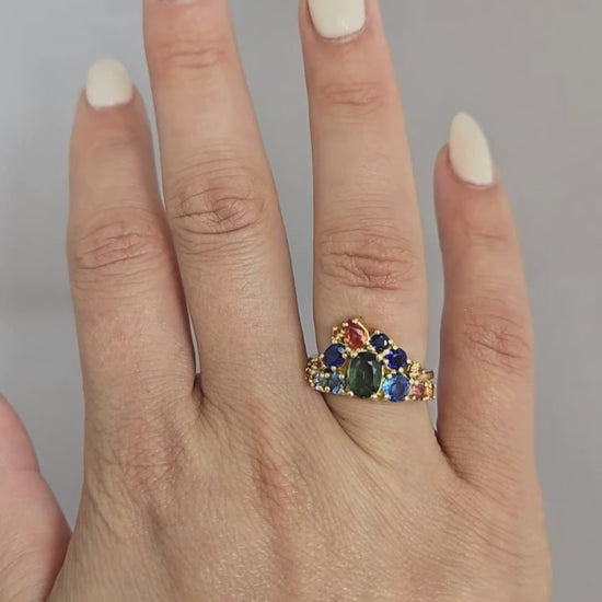 Video of Luxe Sapphire Cluster Ring